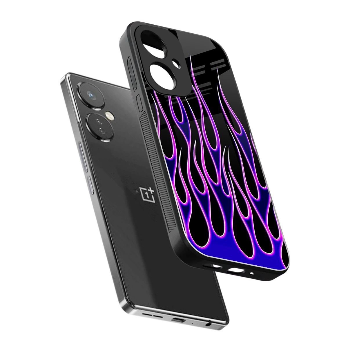 Flames Purple Inferno sleek oneplus nord ce 3 cover with tempered glass back and TPU edges
