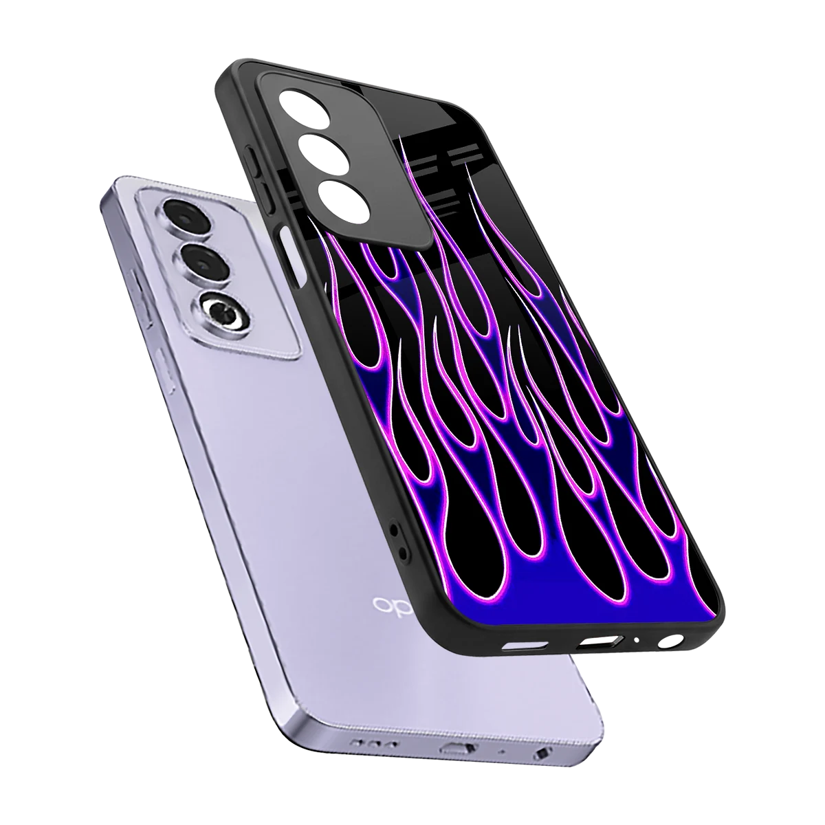 Flames Purple Inferno sleek oppo a3 pro cover with tempered glass back and TPU edges