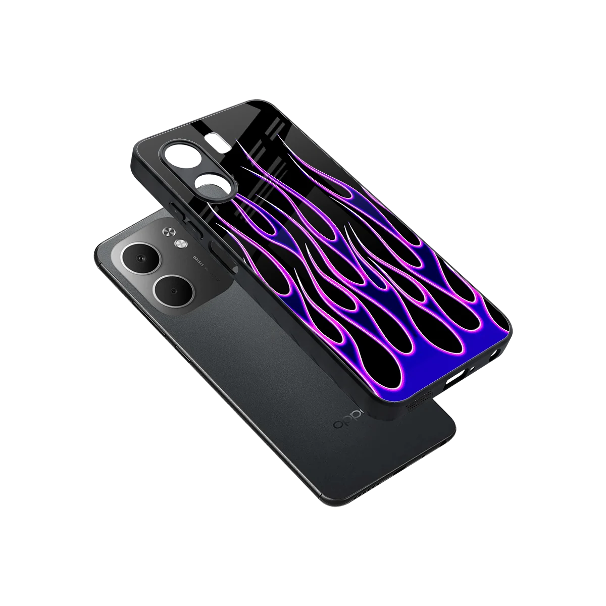 Flames Purple Inferno sleek oppo a5x 5g cover with tempered glass back and TPU edges
