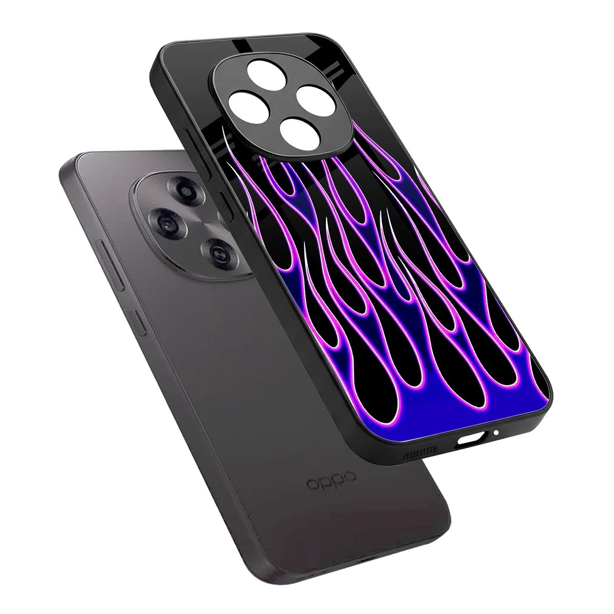 Flames Purple Inferno sleek oppo f31 pro 5g cover with tempered glass back and TPU edges