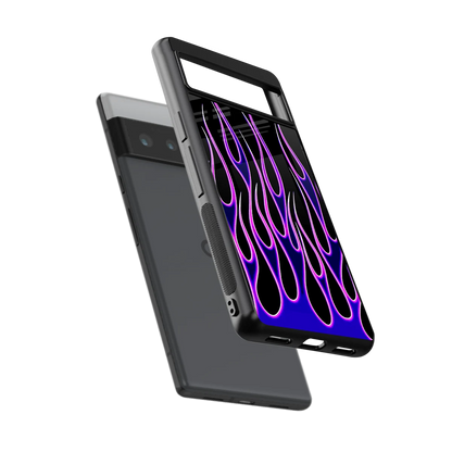 Flames Purple Inferno sleek google pixel 6 pro cover with tempered glass back and TPU edges