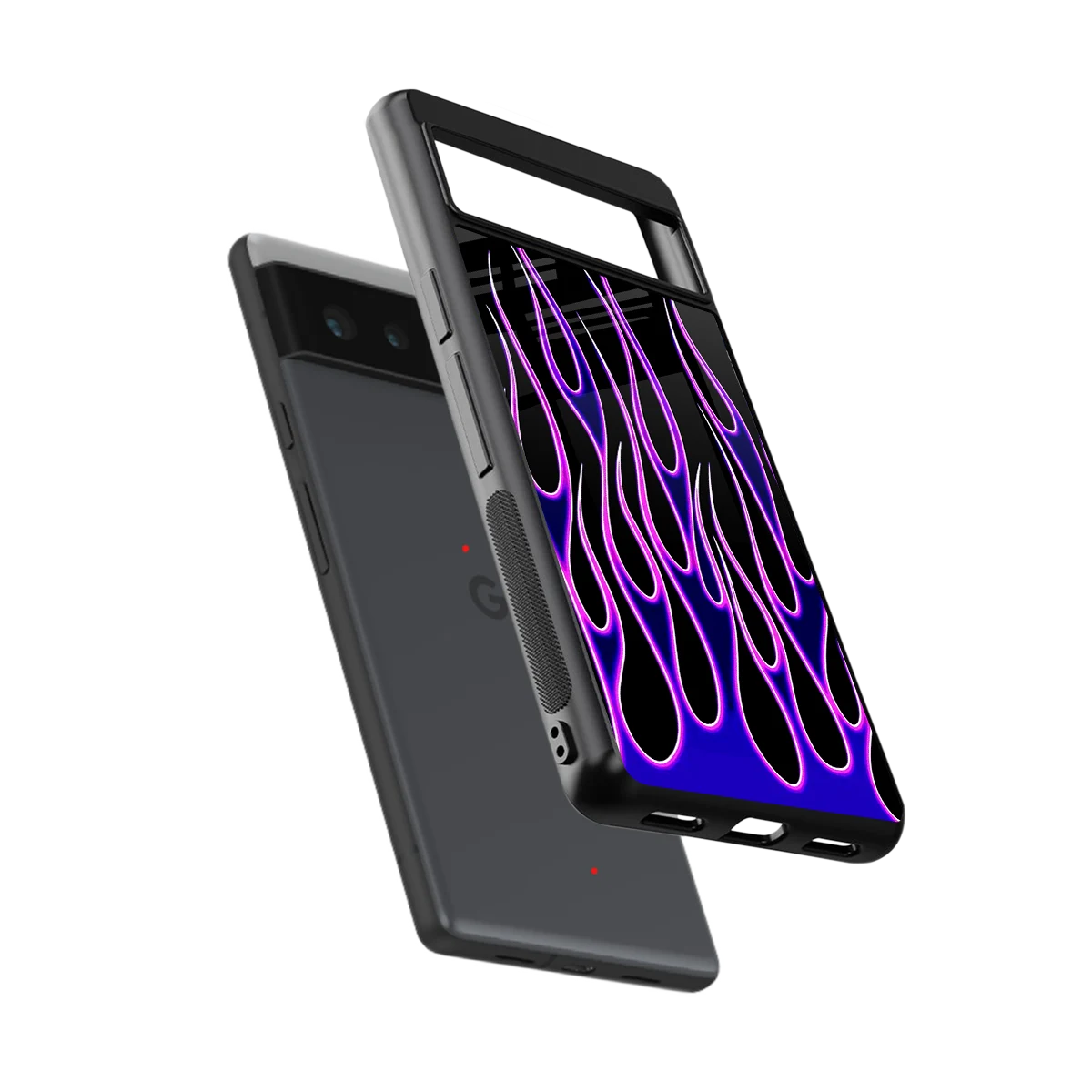 Flames Purple Inferno sleek google pixel 6 cover with tempered glass back and TPU edges