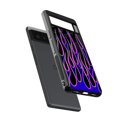 Flames Purple Inferno sleek google pixel 6 cover with tempered glass back and TPU edges