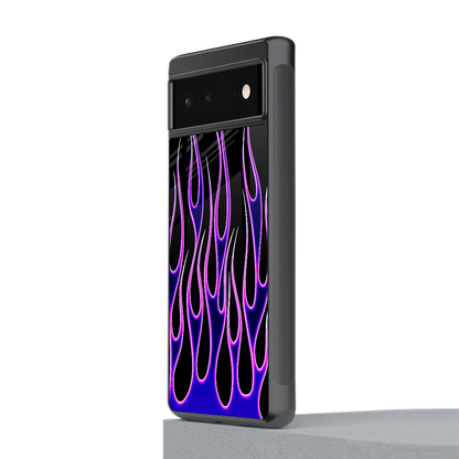 Flames Purple Inferno stylish phone case for google pixel 6a | glossy glass and slim fit