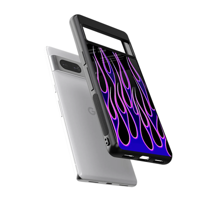 Flames Purple Inferno sleek google pixel 7a cover with tempered glass back and TPU edges