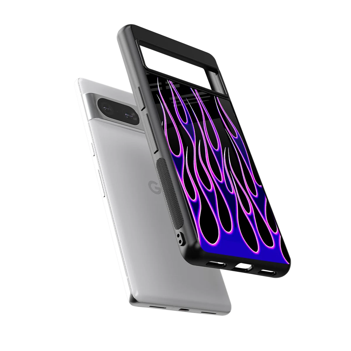 Flames Purple Inferno sleek google pixel 8 cover with tempered glass back and TPU edges