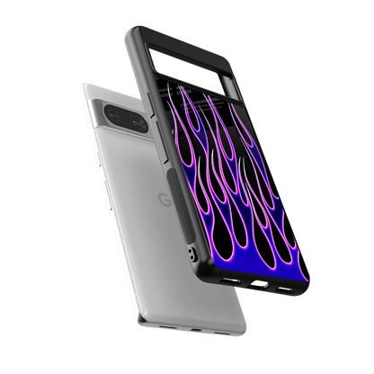 Flames Purple Inferno sleek google pixel 8 cover with tempered glass back and TPU edges