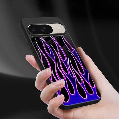 Flames Purple Inferno sleek google pixel 9 cover with tempered glass back and TPU edges