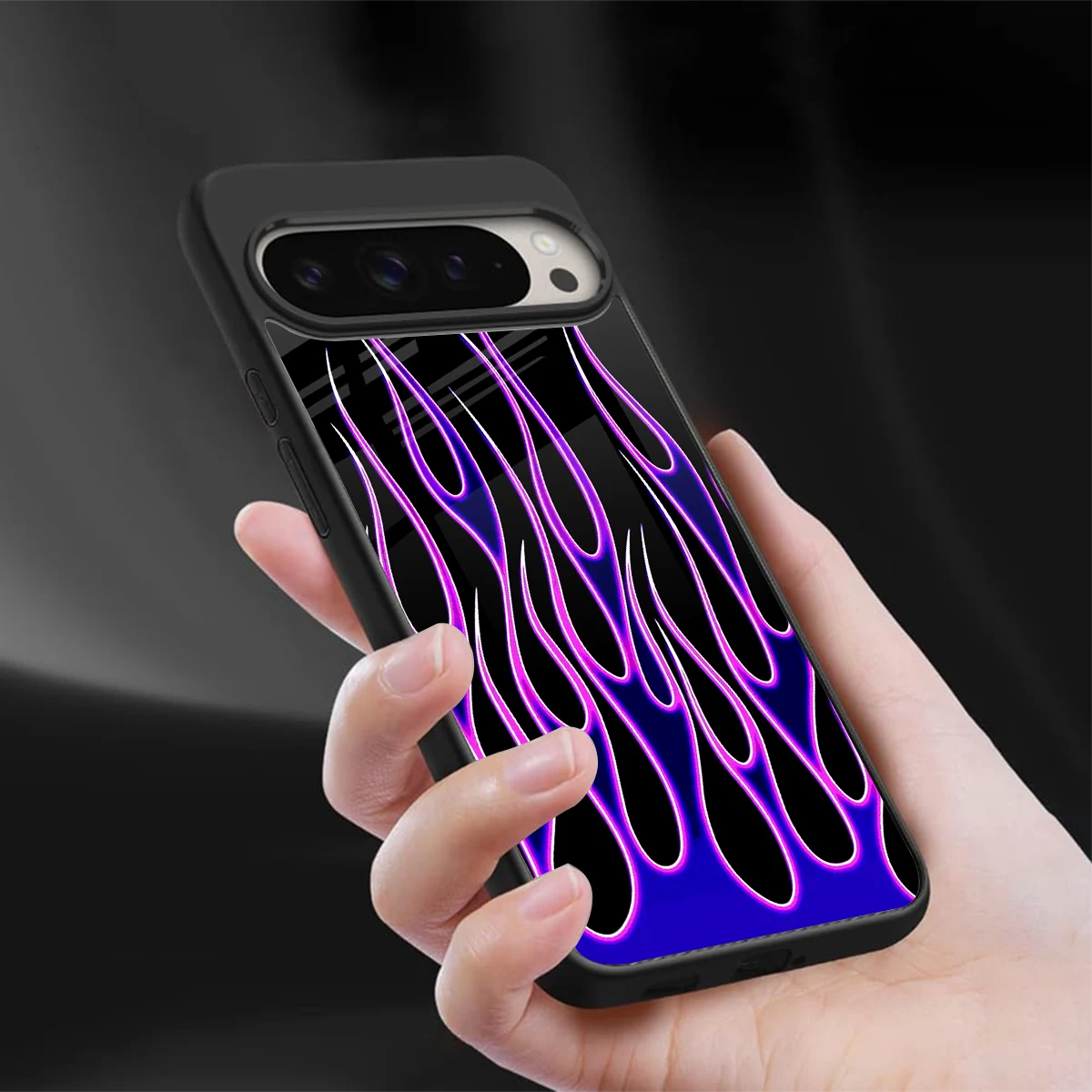 Flames Purple Inferno sleek google pixel 9 pro cover with tempered glass back and TPU edges