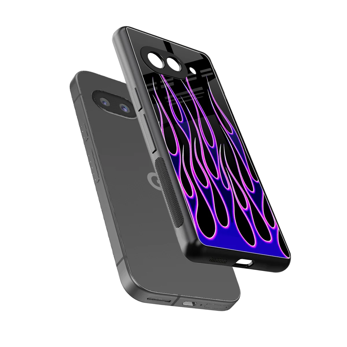 Flames Purple Inferno sleek google pixel 9a cover with tempered glass back and TPU edges