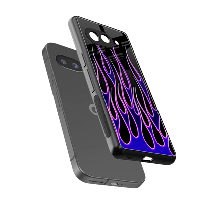 Flames Purple Inferno sleek google pixel 9a cover with tempered glass back and TPU edges