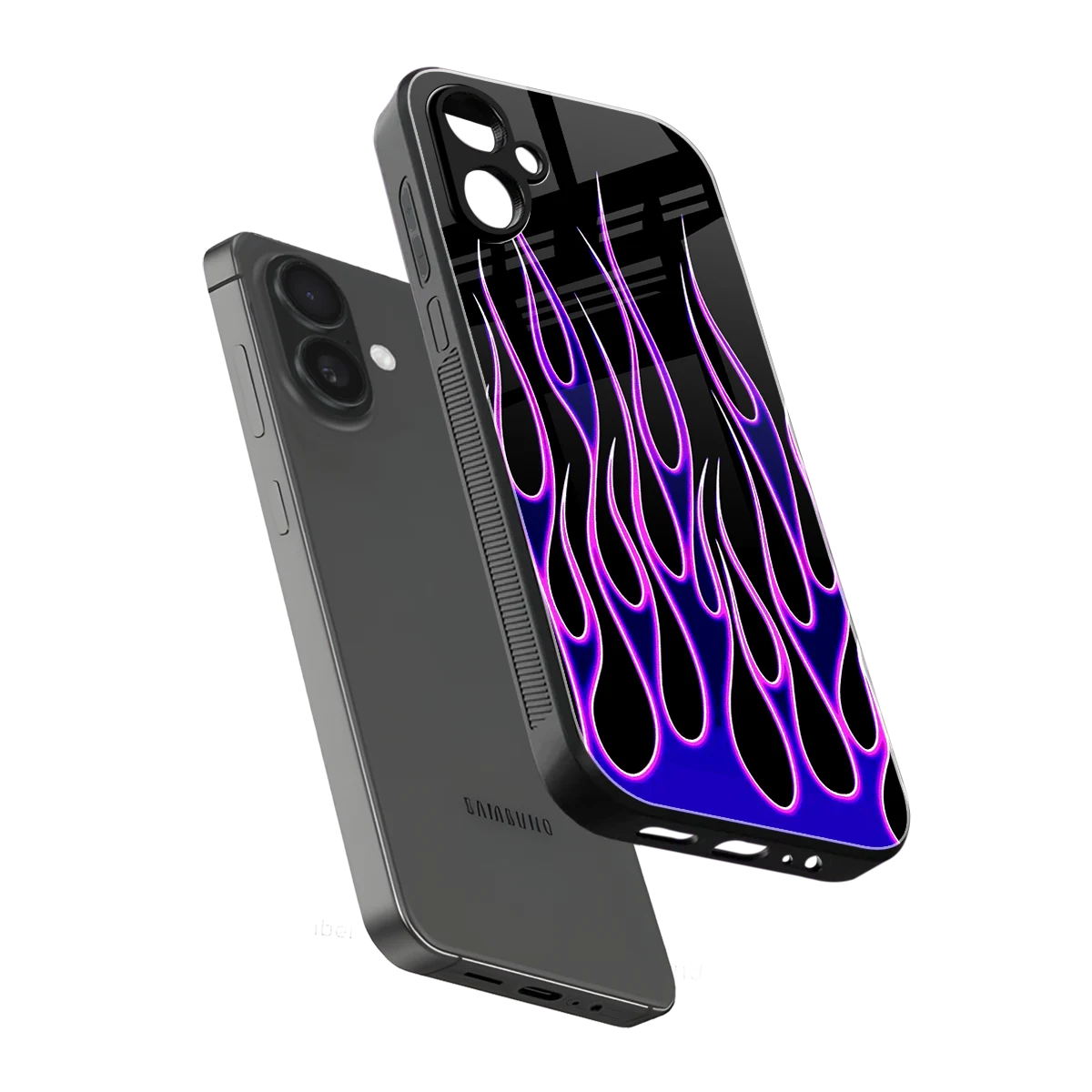 Flames Purple Inferno sleek samsung galaxy a06 5g cover with tempered glass back and TPU edges