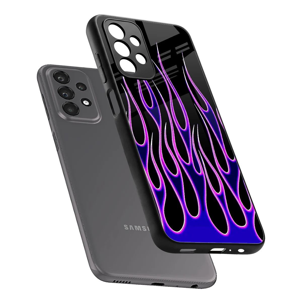 Flames Purple Inferno sleek samsung galaxy a23 cover with tempered glass back and TPU edges
