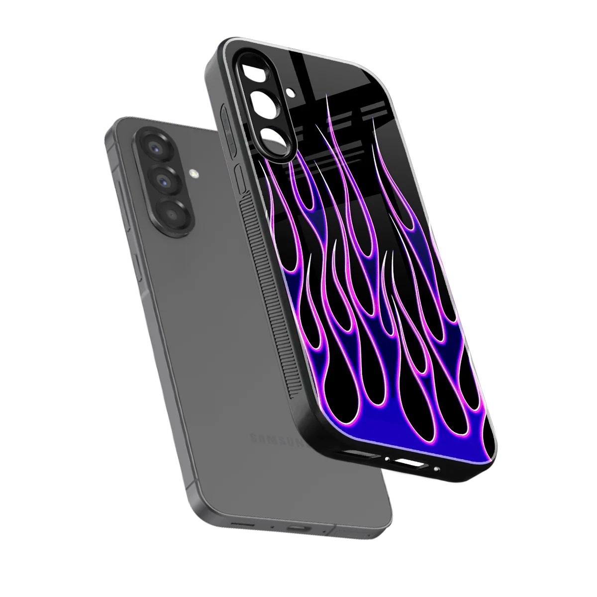 Flames Purple Inferno sleek samsung galaxy a36 5g cover with tempered glass back and TPU edges