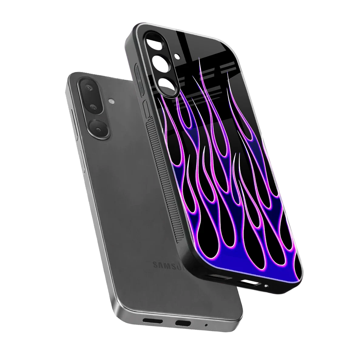 Flames Purple Inferno sleek samsung galaxy m56 5g cover with tempered glass back and TPU edges