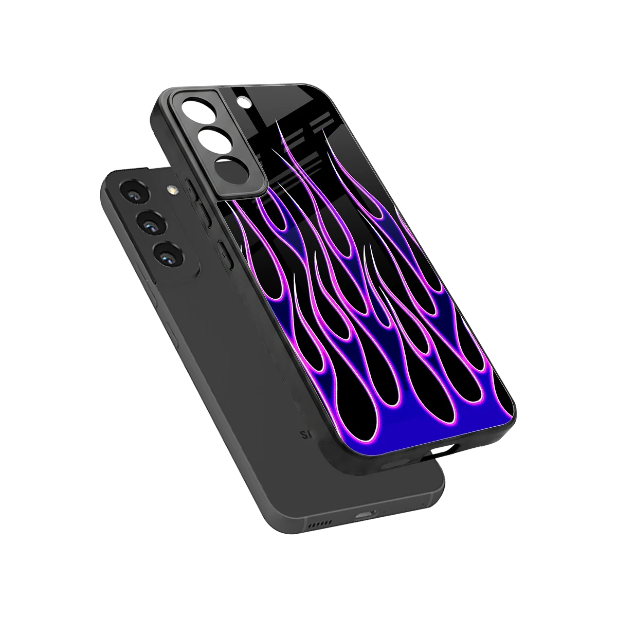 Flames Purple Inferno sleek samsung galaxy s22 cover with tempered glass back and TPU edges