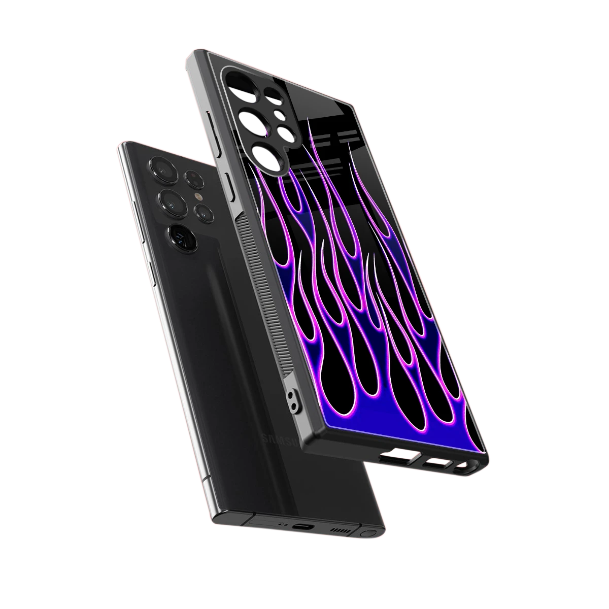 Flames Purple Inferno sleek samsung galaxy s23 ultra cover with tempered glass back and TPU edges