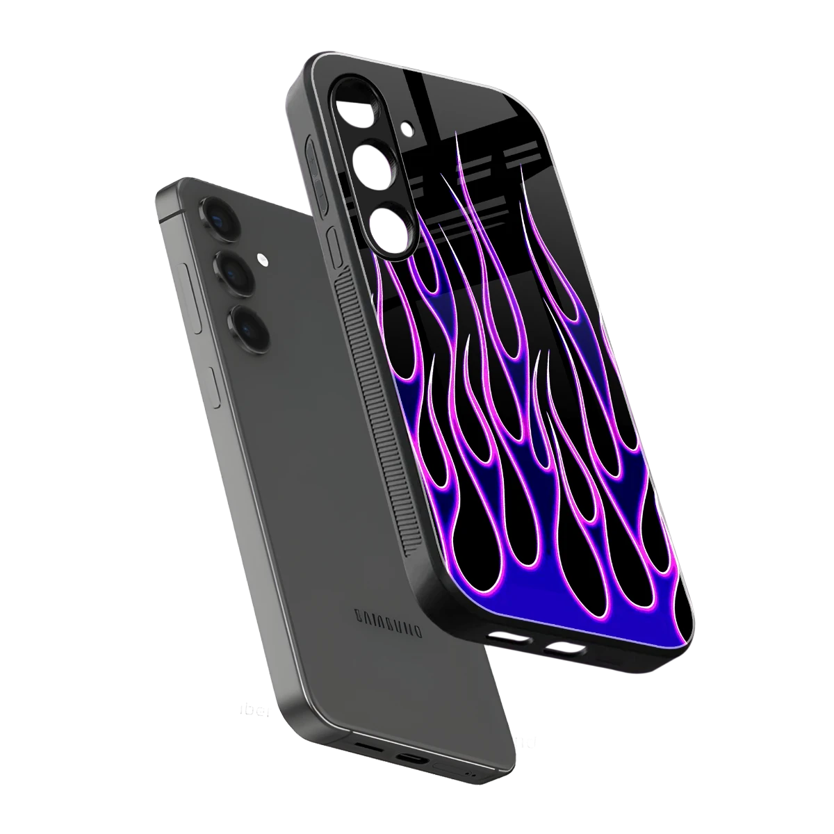 Flames Purple Inferno sleek samsung galaxy s24 cover with tempered glass back and TPU edges