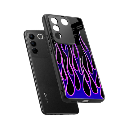 Flames Purple Inferno sleek vivo v27 5g cover with tempered glass back and TPU edges