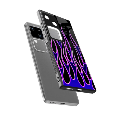 Flames Purple Inferno sleek vivo v30 cover with tempered glass back and TPU edges