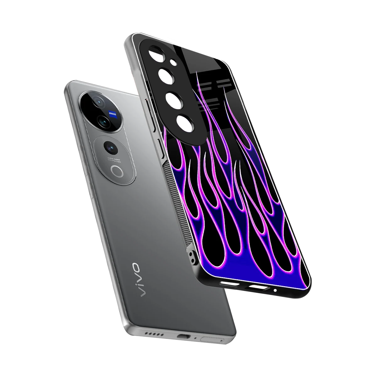 Flames Purple Inferno sleek vivo v40 pro cover with tempered glass back and TPU edges