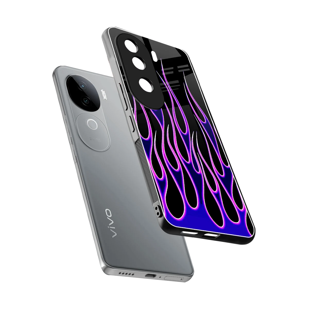 Flames Purple Inferno sleek vivo v40e cover with tempered glass back and TPU edges
