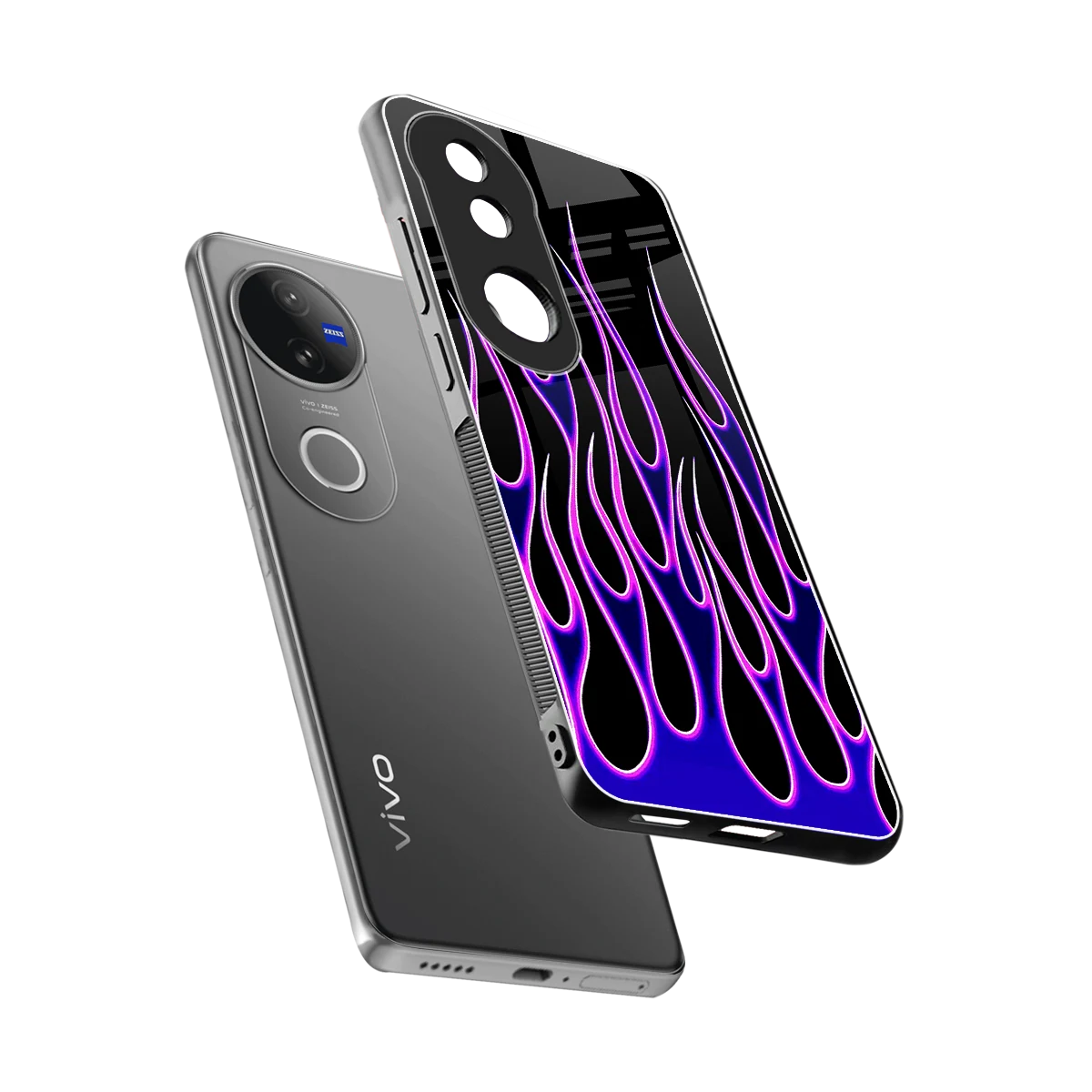 Flames Purple Inferno sleek vivo v50 cover with tempered glass back and TPU edges