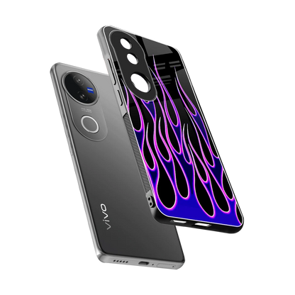 Flames Purple Inferno sleek vivo v50 cover with tempered glass back and TPU edges