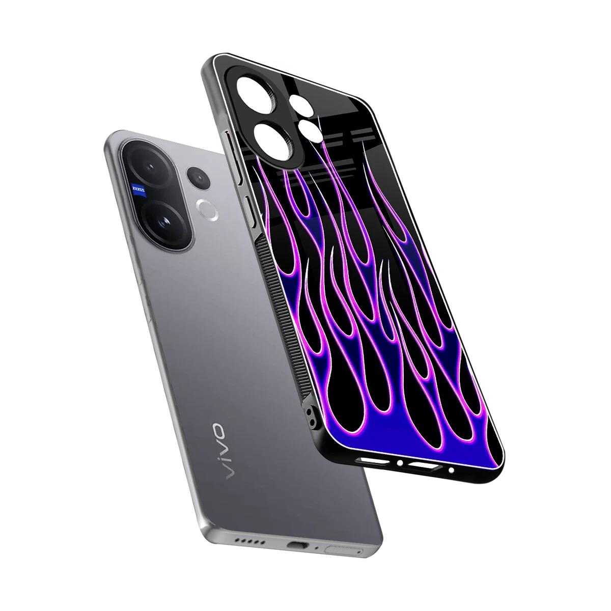 Flames Purple Inferno sleek vivo v60 cover with tempered glass back and TPU edges