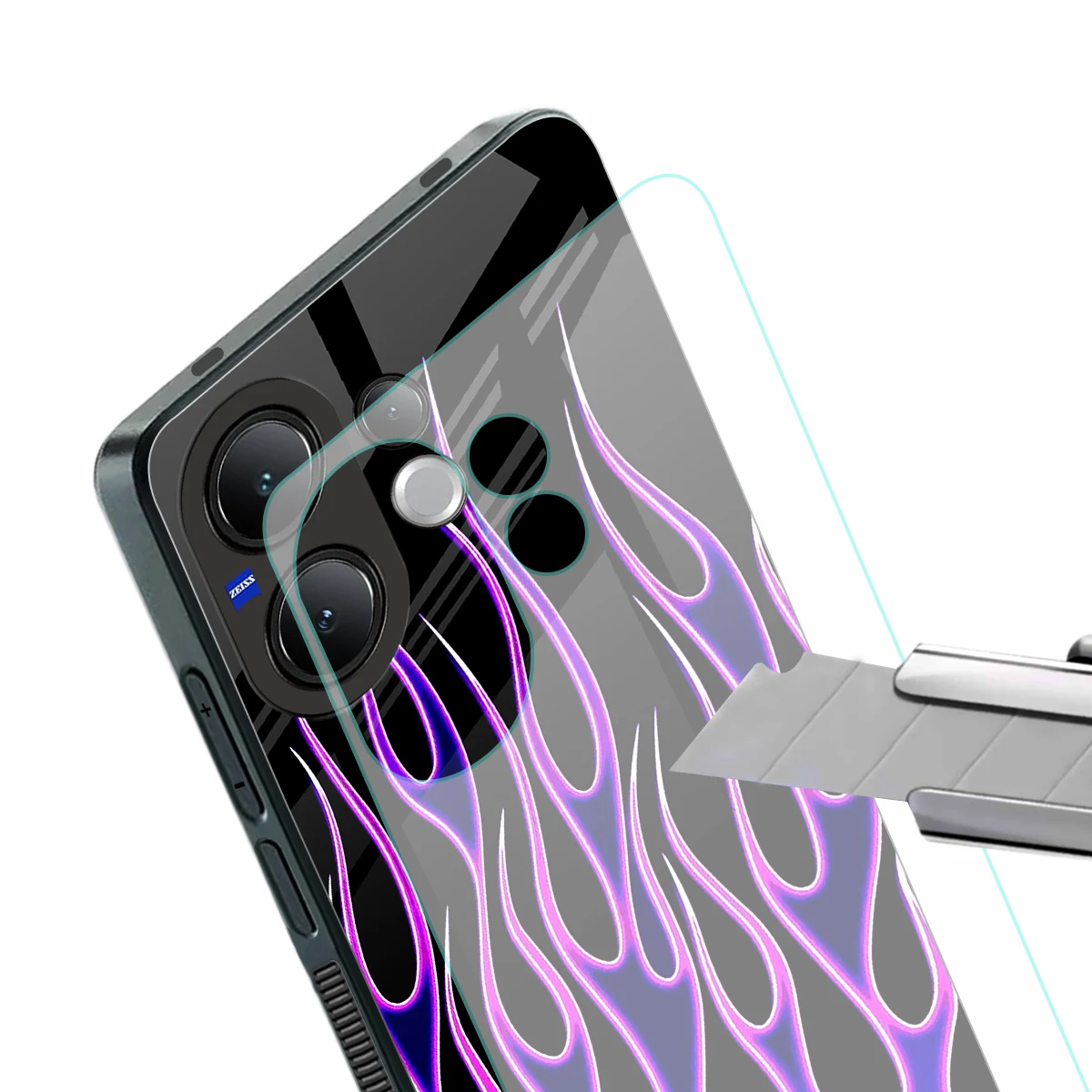 Flames Purple Inferno stylish phone case for vivo v60 | glossy glass and slim fit
