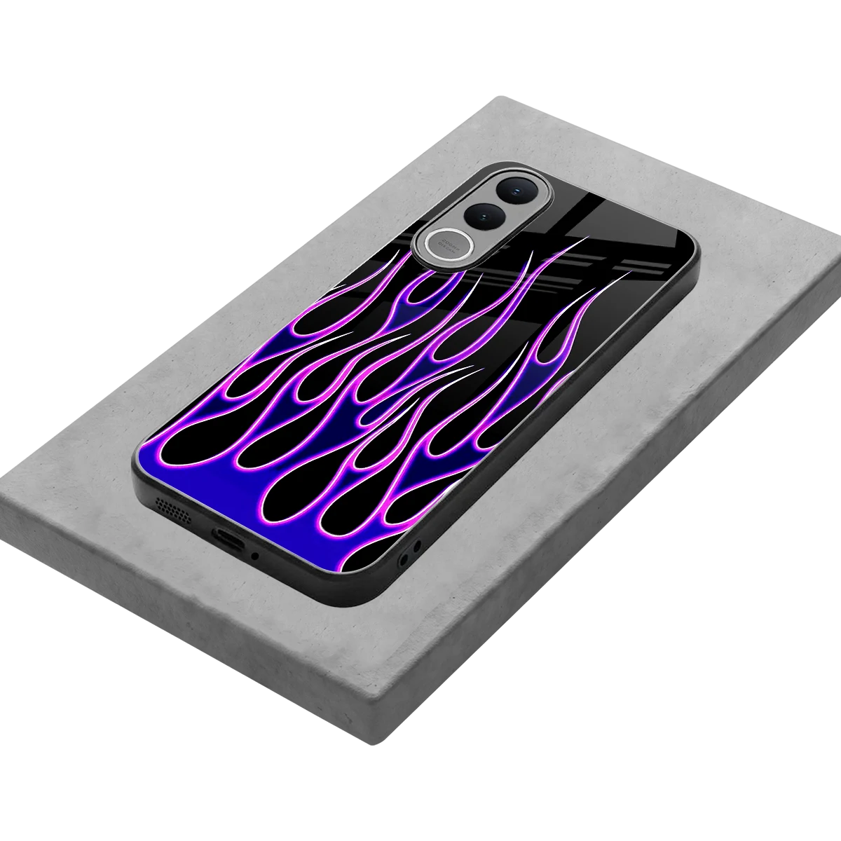Flames Purple Inferno stylish phone case for vivo v70 fe | glossy glass and slim fit