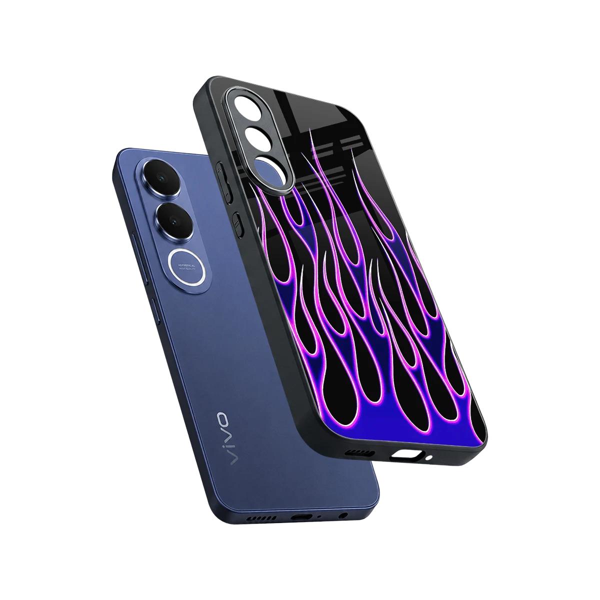 Flames Purple Inferno sleek vivo v70 fe cover with tempered glass back and TPU edges