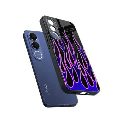 Flames Purple Inferno sleek vivo v70 fe cover with tempered glass back and TPU edges
