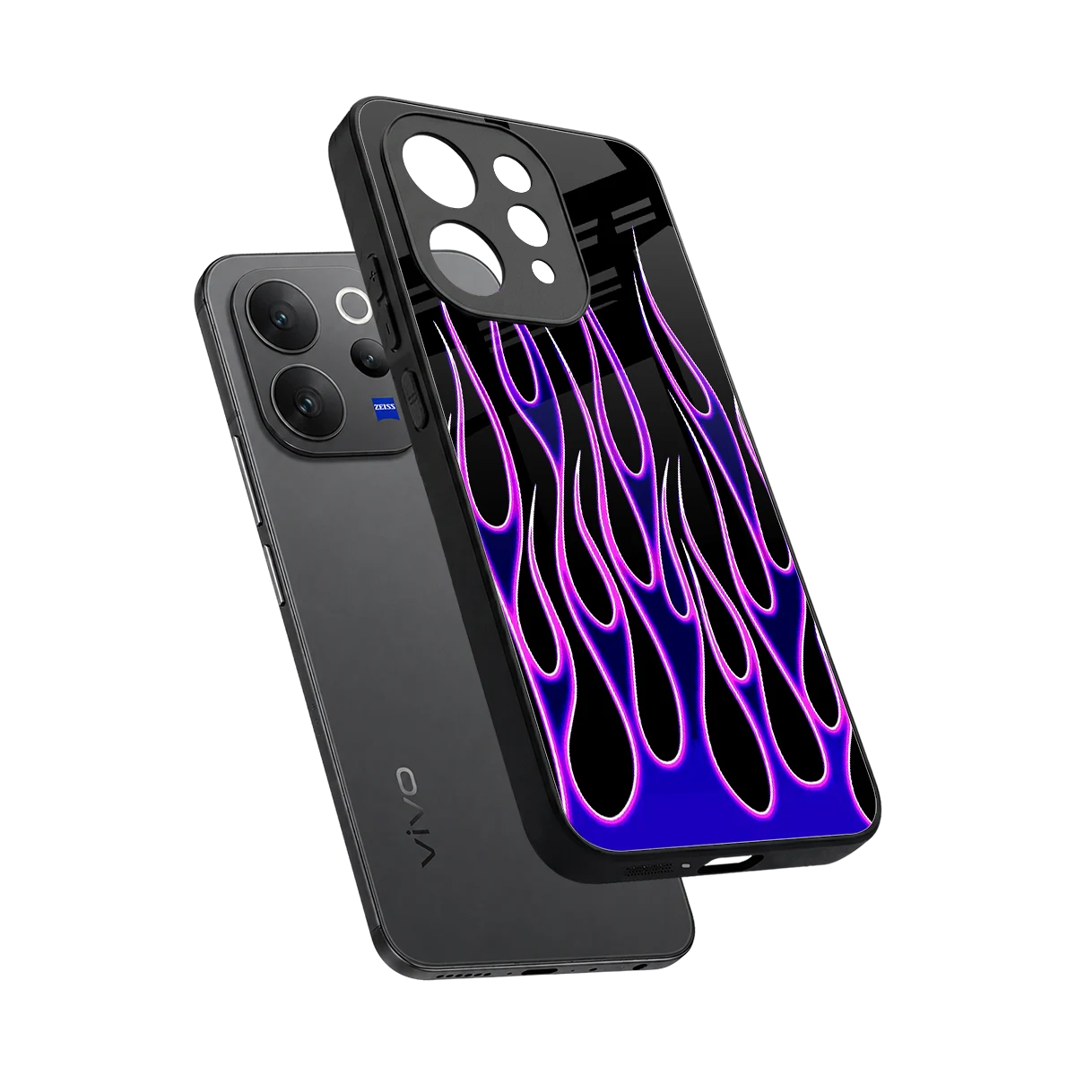 Flames Purple Inferno sleek vivo v70 cover with tempered glass back and TPU edges