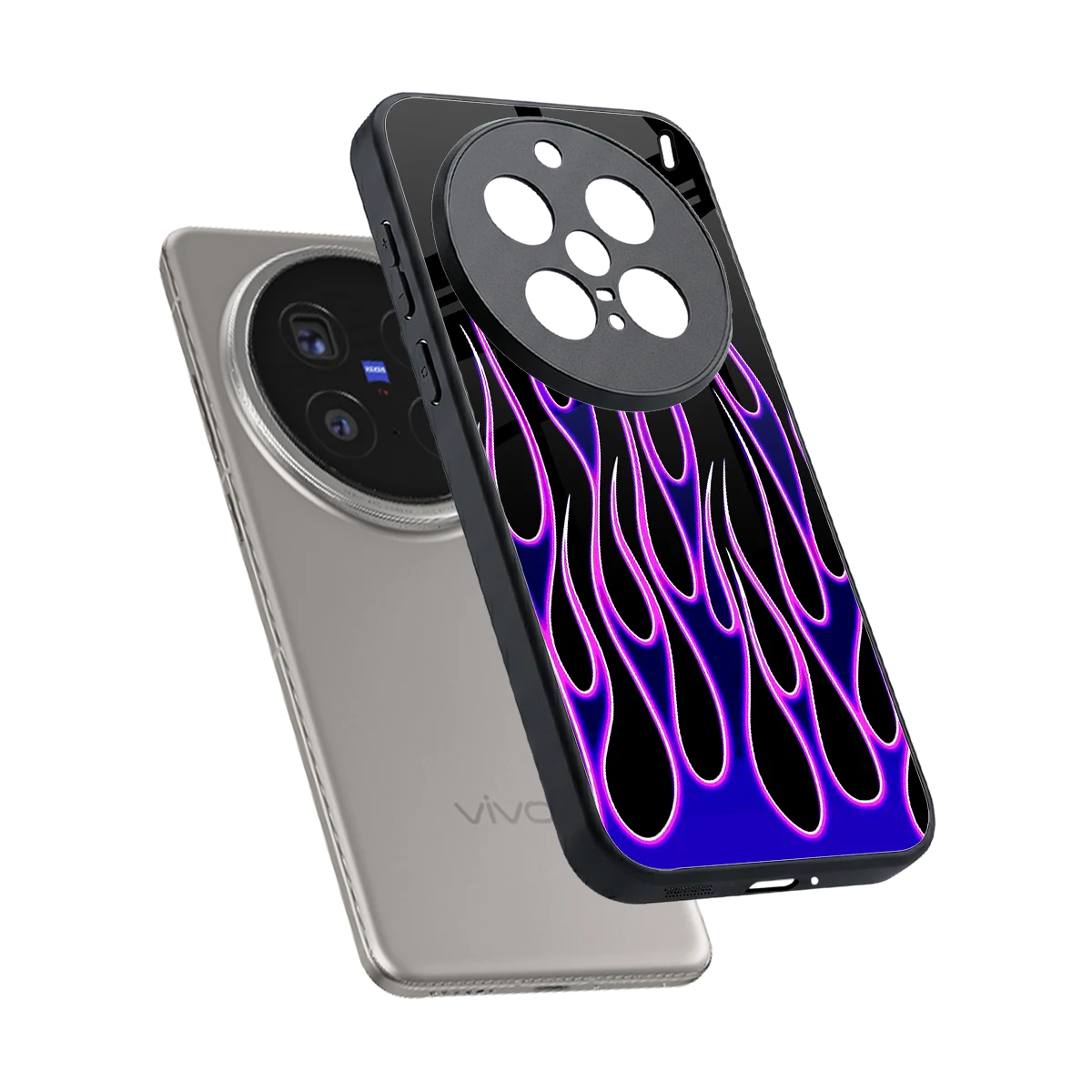 Flames Purple Inferno sleek vivo x200 pro cover with tempered glass back and TPU edges