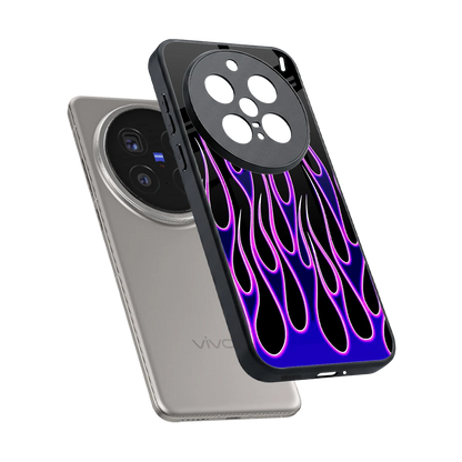 Flames Purple Inferno sleek vivo x200 pro cover with tempered glass back and TPU edges