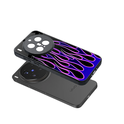 Flames Purple Inferno sleek vivo x300 pro cover with tempered glass back and TPU edges