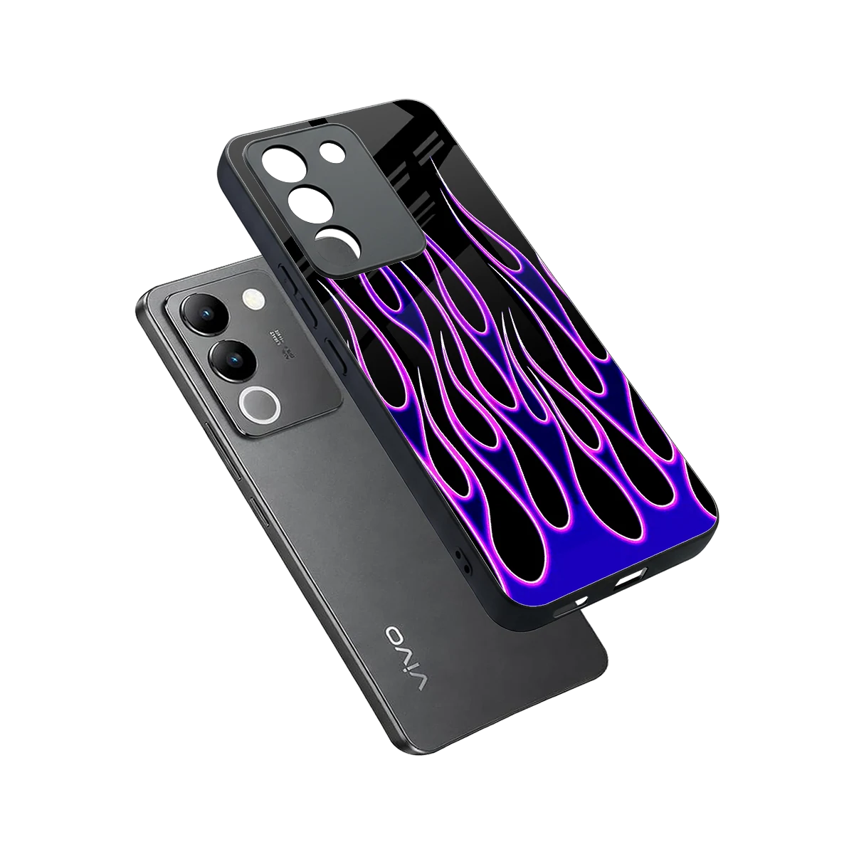 Flames Purple Inferno sleek vivo y200 5g cover with tempered glass back and TPU edges