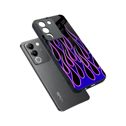 Flames Purple Inferno sleek vivo y200 5g cover with tempered glass back and TPU edges