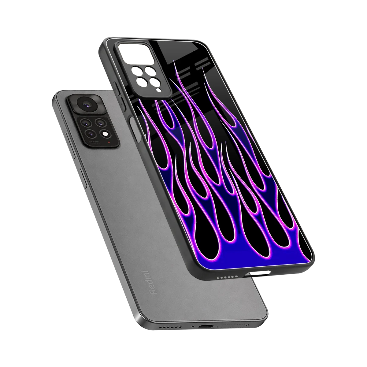 Flames Purple Inferno sleek redmi note 11 pro cover with tempered glass back and TPU edges