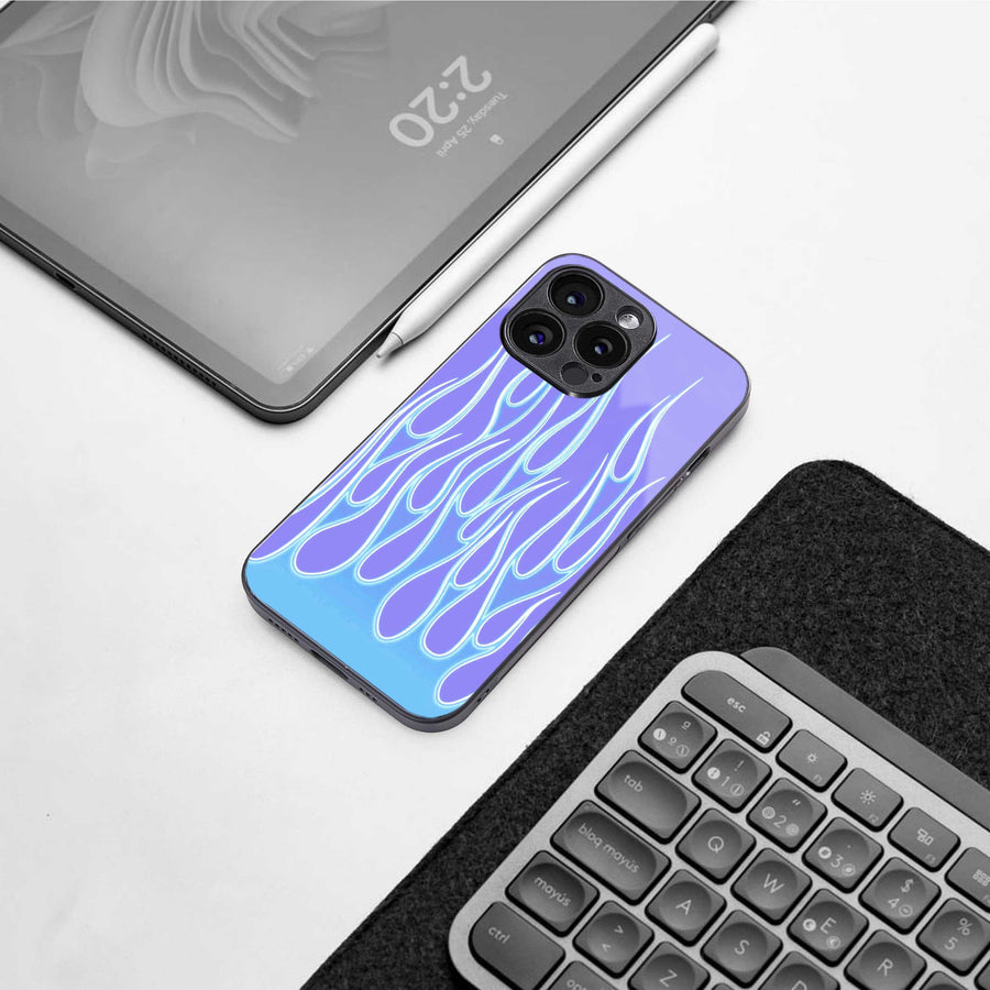 Flames Blue Phone Case for Iphone 15 Pro | Glass Case