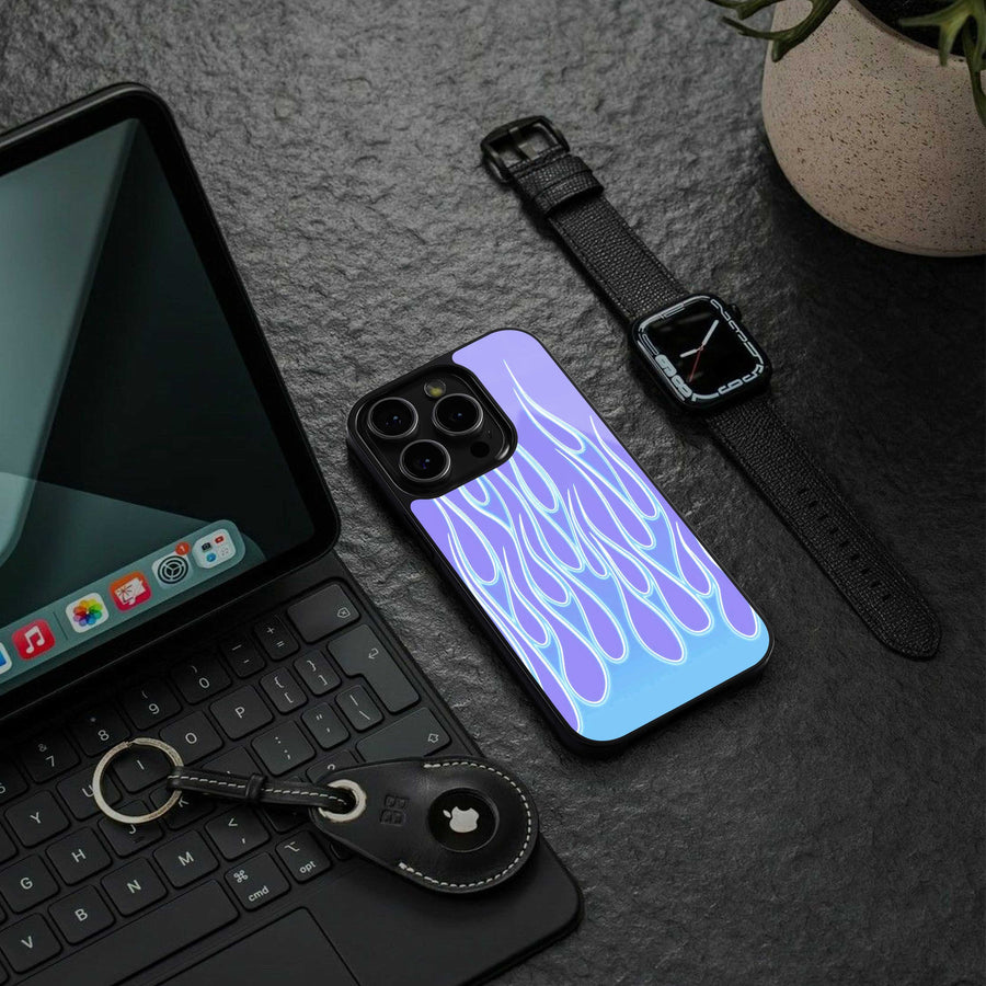 Flames Blue Phone Case for Iphone 15 Pro | Glass Case