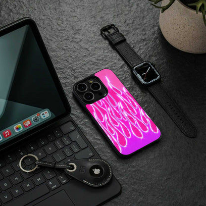 Flames Hot Pink luxury glass phone case for iPhone 16 | scratch and drop resistant