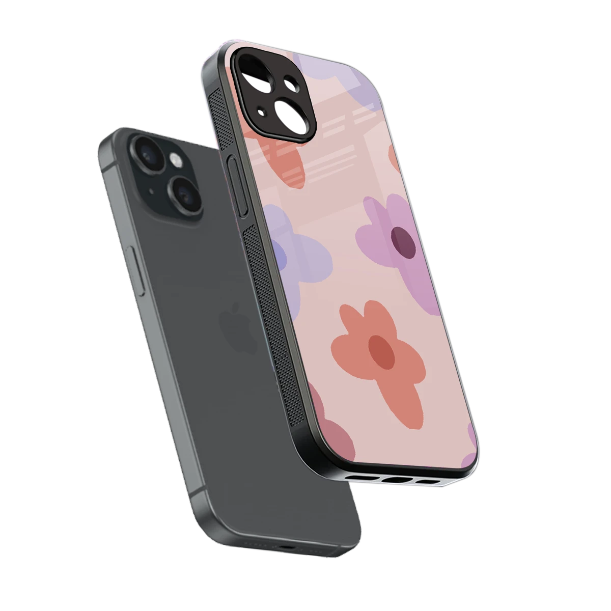 Floral Caramel sleek iphone 15 cover with tempered glass back and TPU edges