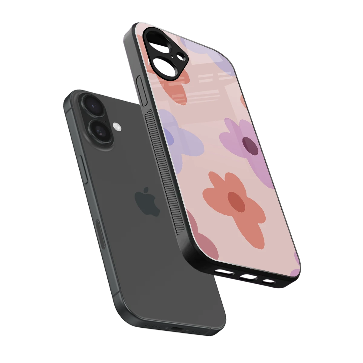 Floral Caramel sleek iPhone 16 cover with tempered glass back and TPU edges