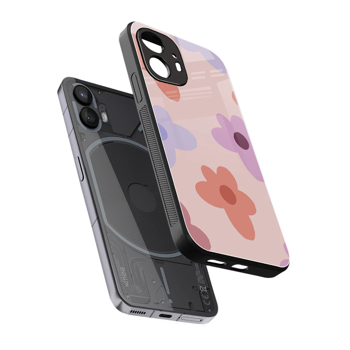 Floral Caramel sleek nothing phone 2 cover with tempered glass back and TPU edges