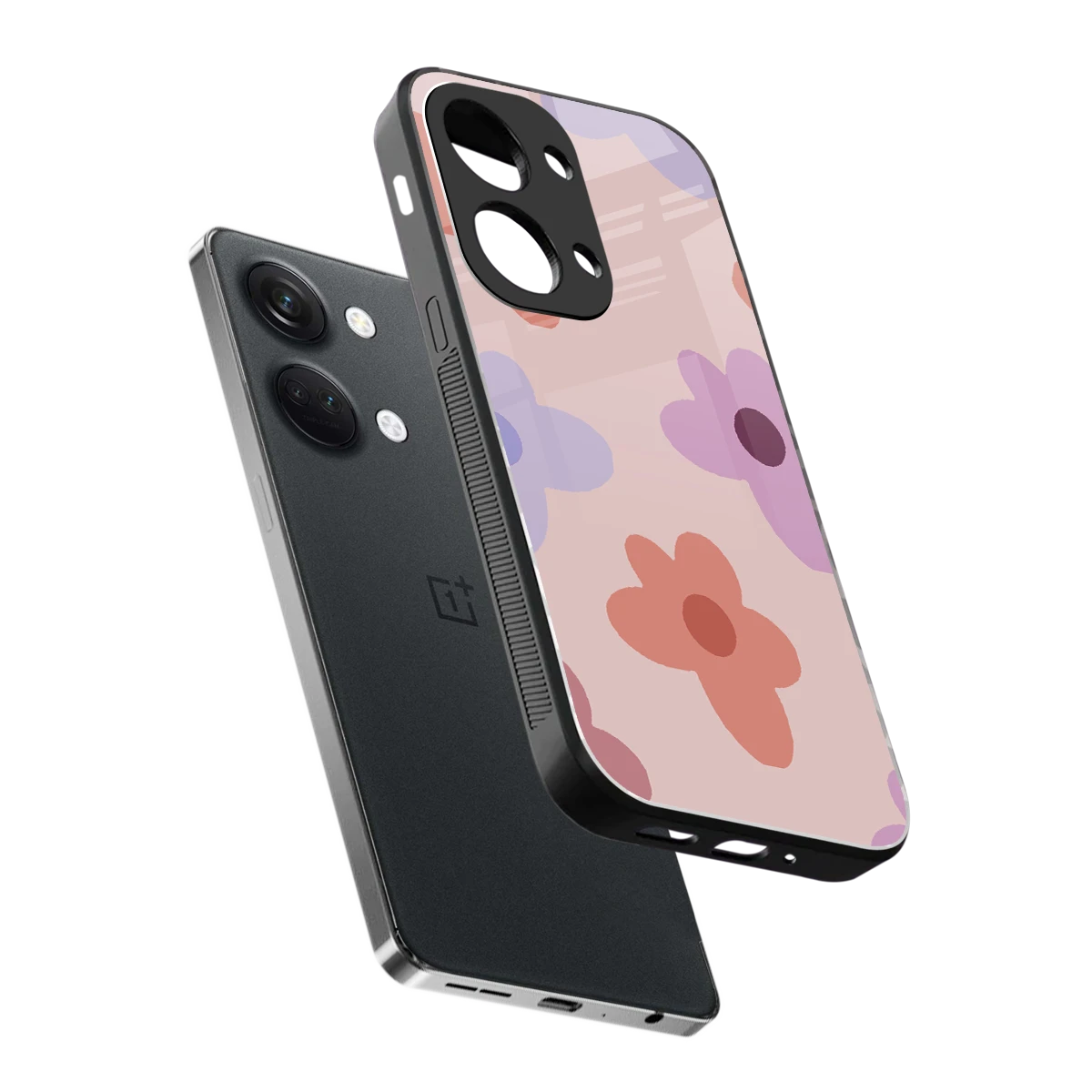 Floral Caramel sleek oneplus nord 3 cover with tempered glass back and TPU edges