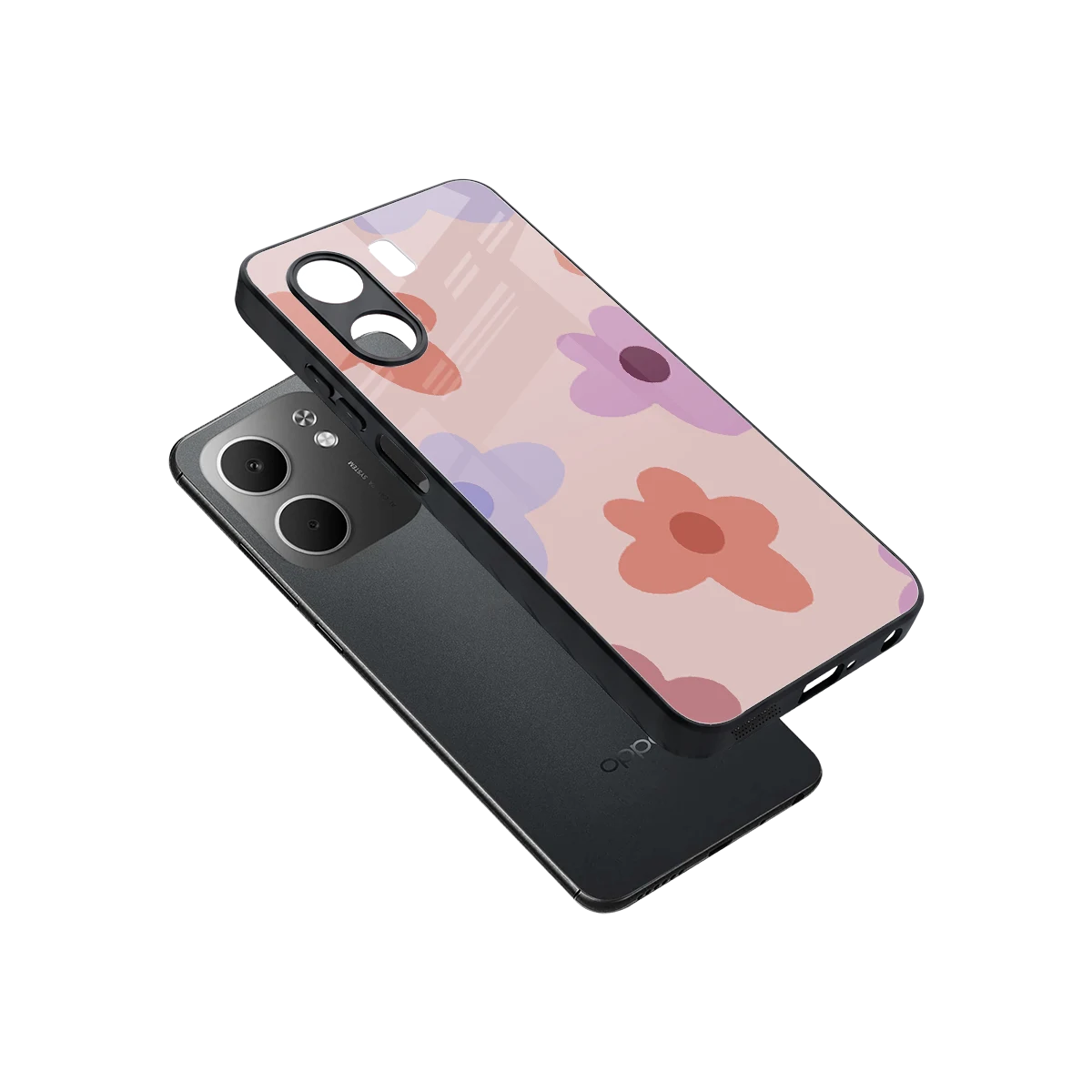 Floral Caramel sleek oppo a5x 5g cover with tempered glass back and TPU edges