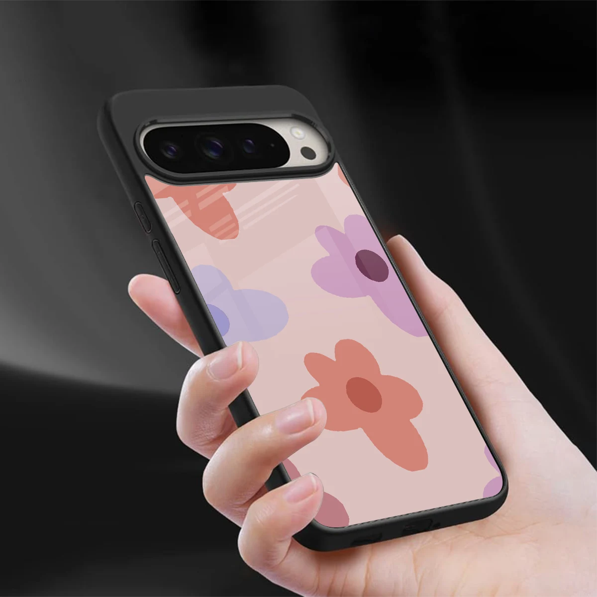 Floral Caramel sleek google pixel 9 pro cover with tempered glass back and TPU edges