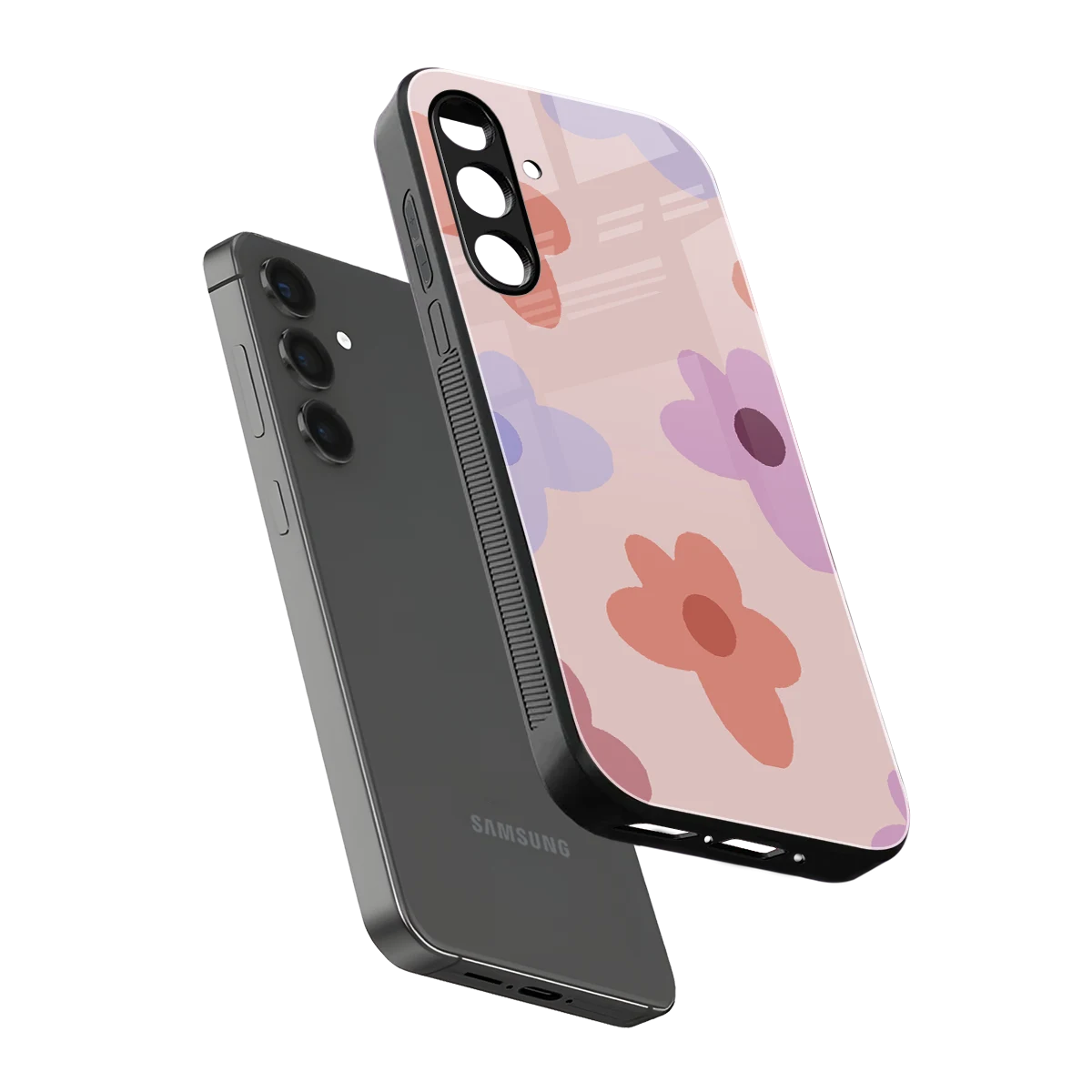 Floral Caramel sleek samsung galaxy a55 5g cover with tempered glass back and TPU edges